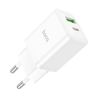 HOCO N28 20W 2-Port USB PD Charger PD20W+QC3.0 Dual Port Fast Charging Wall Charger Adapter EU Plug for iPhon14 Pro Max for iPad Pro for Huawei P50 for Xiaomi 11