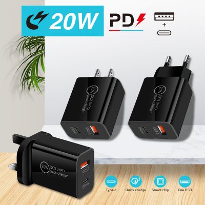 PD20W 2-Port USB PD Charger Dual 20W USB-C PD3.0 QC3.0 Fast Charging Wall Charger Adapter EU Plug for iPhone 12 13 14 14 Pro Max for Huawei Mate50 for Redmi K60 for Samsung Galaxy S22