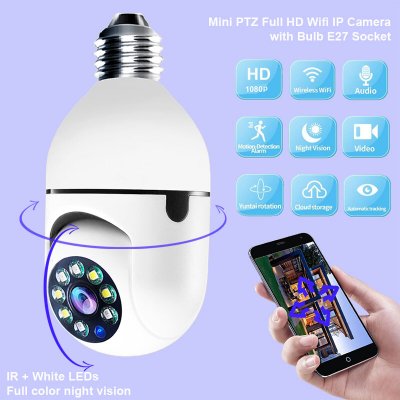 E27 Light Bulb Camera Full Color Night Vision Wireless Wifi Camera Smart Security Camera 1080P 360 Rotate Wifi IP PTZ For Outdoor Camera COD