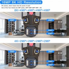 8K HD 16MP 10X Zoom WiFi IP Camera Auto Tracking Two Way Audio PTZ Camera Outdoor Four Lens Three Screen 4MP+4MP+4MP+4MP Surveillance Security CCTV Cam C