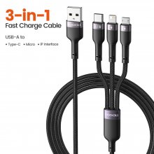 Toocki TQ-X61 6A 100W USB-A to iP/Micro/Type-C Cable Fast Charging Data Transmission Copper Core Line 1.2M Long for iPhone 15/15 Plus 14 13 for Huawei Mate60 Pro for Samsung Galaxy S23 for Xiaomi 13Pr