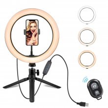 10 Inch LED Ring Light Dimmable Desktop Selfie Light Tripod Stand for YouTube Tiktok Video Live Stream Makeup Photography COD