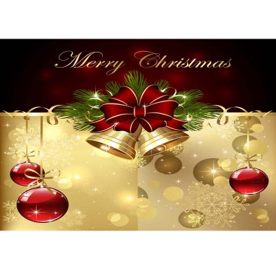 5x7FT Vinyl Merry Christmas Golded Bell Ring Photography Backdrop Background Studio Prop COD