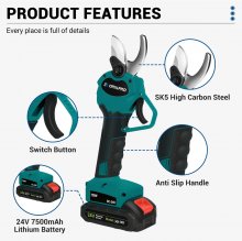 Drillpro 24V Cordless Pruning Shears 30mm Maximum Cutting Diameter with Strong 750W Power 7500mAh Battery for 80-180 Minutes of Work Comes with Extra Blade Sets Efficient and Durable Garden Tool