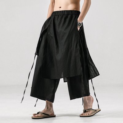 Men\'s Harem Pants Loose Soft Breathable Asymmetric Skirt Trousers Punk Dress Pants Hiking Travel