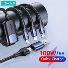 Usams US-SJ511 U71 6A 100W USB-A/USB-C to iP/Micro/Type-C Cable Fast Charging Data Transmission Copper Core Line 1.2M Long for iPhone 12 13 14 14Pro for Samsung Galaxy S23 for Xiaomi 13pro for Oppo Re