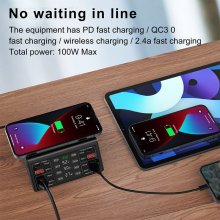 100W 8-Port USB PD Charger 4USB-A QC3.0+4USB-C PD3.0 Fast Charging Desktop Charging Station with 15W 10W 7.5W 5W Wireless Charger Pad EU Plug US Plug for iPhone 12 13 14 14Pro for Samsung Galaxy S23 f