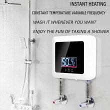 Instant Water Heater 220V 7500W Mini Electric Tankless Water Heater Wall-Mounted LED Display Support Thermostat Mode/Power Adjustment Mini Portable Instant Water Heater