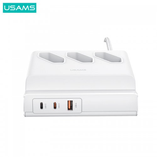 USAMS 6 In 1 USB Extension Socket Power Strip 65W Super Sic USB PD Charger With 3 2400W AC Outlets / Dual 65W USB-C / 18W USB-A QC3.0 COD