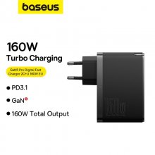 [GaN Tech] Baseus GaN5 Pro 160W 3-Port USB PD Charger USB-A+2USB-C PD2.0 3.0 3.1 QC PPS SCP FCP AFC Fast Charging Wall Charger Adapter EU Plug with 240W Type-C to Type-C 1M Cable