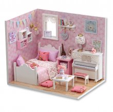 Wooden 3D DIY Handmade Assemble Doll House Miniature Kit with Furniture LED Light Education Toy for Kids Gift Collection