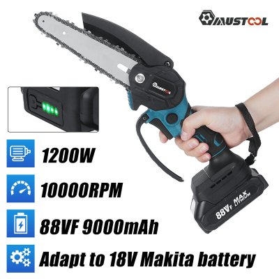 MUSTOOL 1200W 18V 10000rpm 6 Inch Electric Chain Saw Cordless Wood Cutting Tool Chainsaw Brush Motor with/without Battery COD