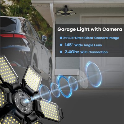 Guudgo E27 WIFI Garage Cameras with 6-Panels LED Lights Motion Detection Night Vision Two-way Talk Surveillance Smart Home Security Cameras APP Monitoring Notifications Push