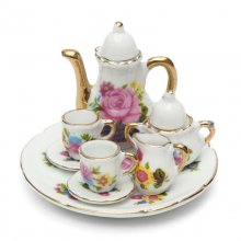 8pcs Porcelain Vintage Tea Sets Teapot Coffee Retro Floral Cups Doll House Decor Toy COD